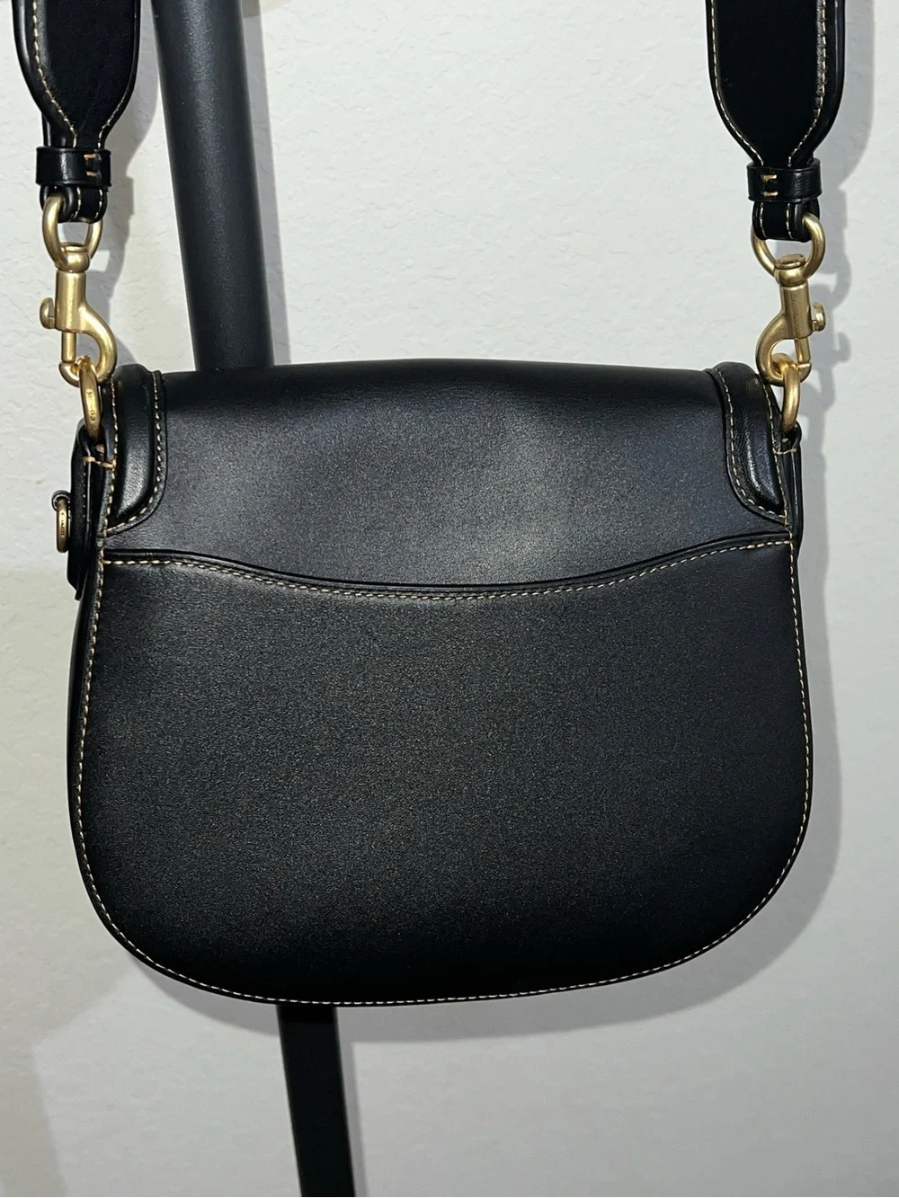 Coach Black Leather Saddle Crossbody with Gold Accents